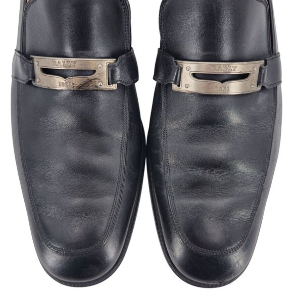 Bally Switzerland Men\'s size 7D Black Leather Logo Plate Bit Loafers Dress Shoes main image 6